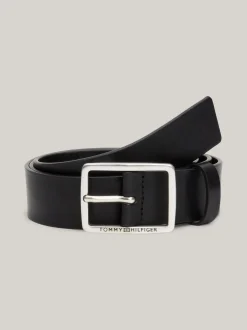 Paski*Tommy Hilfiger Skórzany Pasek Z Kwadratową Sprzączką Casual BLACK