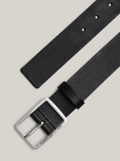 Paski*Tommy Hilfiger Skórzany Pasek Z Kwadratową Sprzączką Casual BLACK