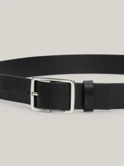 Paski*Tommy Hilfiger Skórzany Pasek Z Kwadratową Sprzączką Casual BLACK