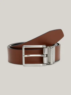 Paski*Tommy Hilfiger Skórzany Pasek Z Kwadratową Sprzączką I Logo BLACK / WINTER COGNAC