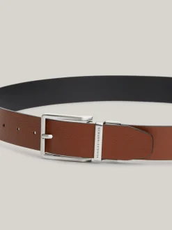 Paski*Tommy Hilfiger Skórzany Pasek Z Kwadratową Sprzączką I Logo BLACK / WINTER COGNAC
