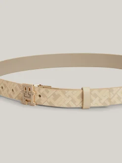Paski*Tommy Hilfiger Skórzany Pasek Z Logo Hilfiger BEIGE