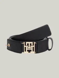 Paski*Tommy Hilfiger Skórzany Pasek Z Monogramem TH BLACK