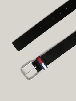Paski*Tommy Hilfiger Skórzany Pasek Z Naszywką Na Szlufce BLACK