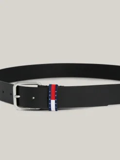 Paski*Tommy Hilfiger Skórzany Pasek Z Naszywką Na Szlufce BLACK