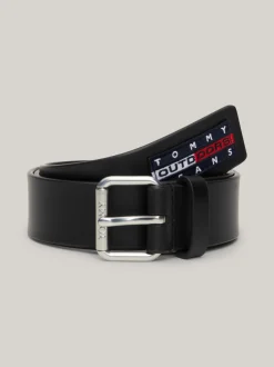 Paski*Tommy Hilfiger Skórzany Pasek Z Naszywką Z Logo BLACK