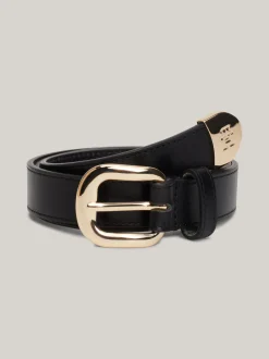 Paski*Tommy Hilfiger Skórzany Pasek Z Okrągłą Sprzączką BLACK