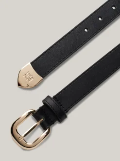 Paski*Tommy Hilfiger Skórzany Pasek Z Okrągłą Sprzączką BLACK