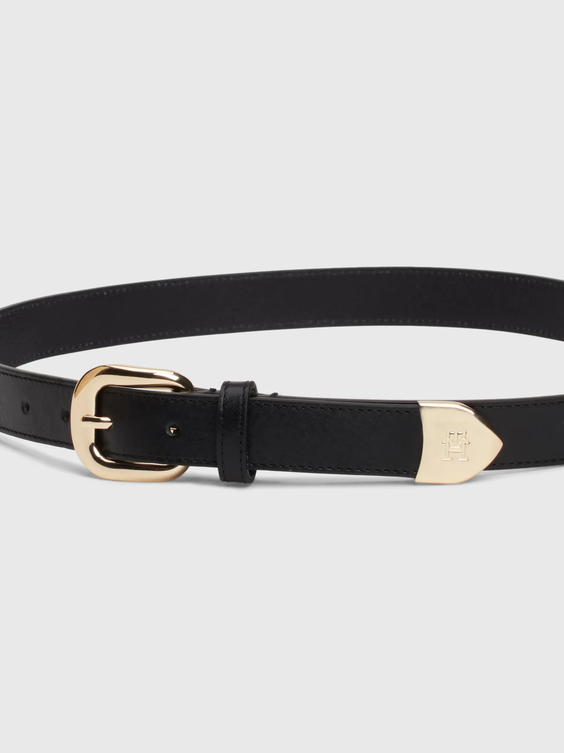 Paski*Tommy Hilfiger Skórzany Pasek Z Okrągłą Sprzączką BLACK