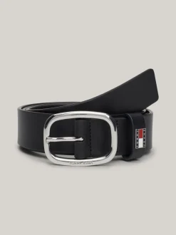 Paski*Tommy Hilfiger Skórzany Pasek Z Owalną Sprzączką BLACK