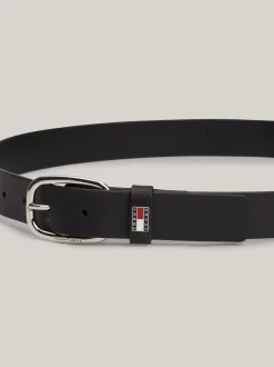Paski*Tommy Hilfiger Skórzany Pasek Z Owalną Sprzączką BLACK