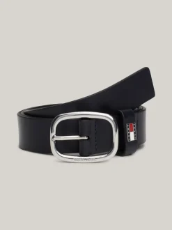 Paski*Tommy Hilfiger Skórzany Pasek Z Owalną Sprzączką DARK NIGHT NAVY