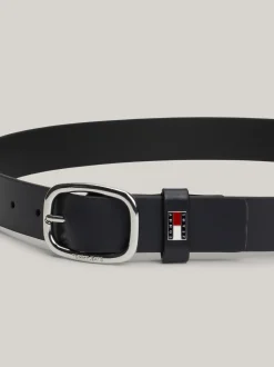 Paski*Tommy Hilfiger Skórzany Pasek Z Owalną Sprzączką DARK NIGHT NAVY