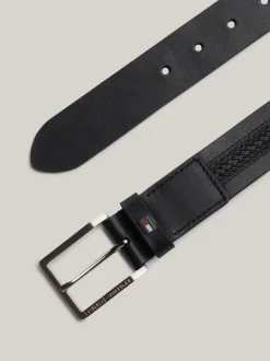 Paski*Tommy Hilfiger Skórzany Pasek Z Plecioną Wstawką Pośrodku BLACK