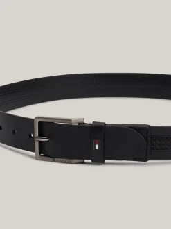 Paski*Tommy Hilfiger Skórzany Pasek Z Plecioną Wstawką Pośrodku BLACK