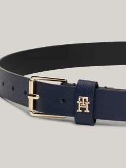 Paski*Tommy Hilfiger Skórzany Pasek Z Rolkową Sprzączką Heritage SPACE BLUE