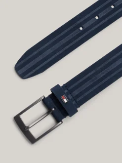 Paski*Tommy Hilfiger Skórzany Pasek Z Tłoczonym Wzorem SPACE BLUE