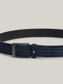 Paski*Tommy Hilfiger Skórzany Pasek Z Tłoczonym Wzorem SPACE BLUE
