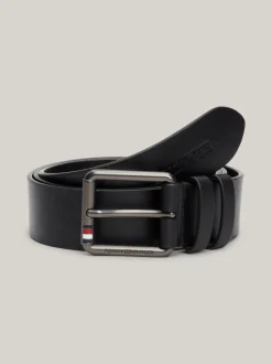 Paski*Tommy Hilfiger Skórzany Pasek Z Wytłoczonym Logo Casual BLACK