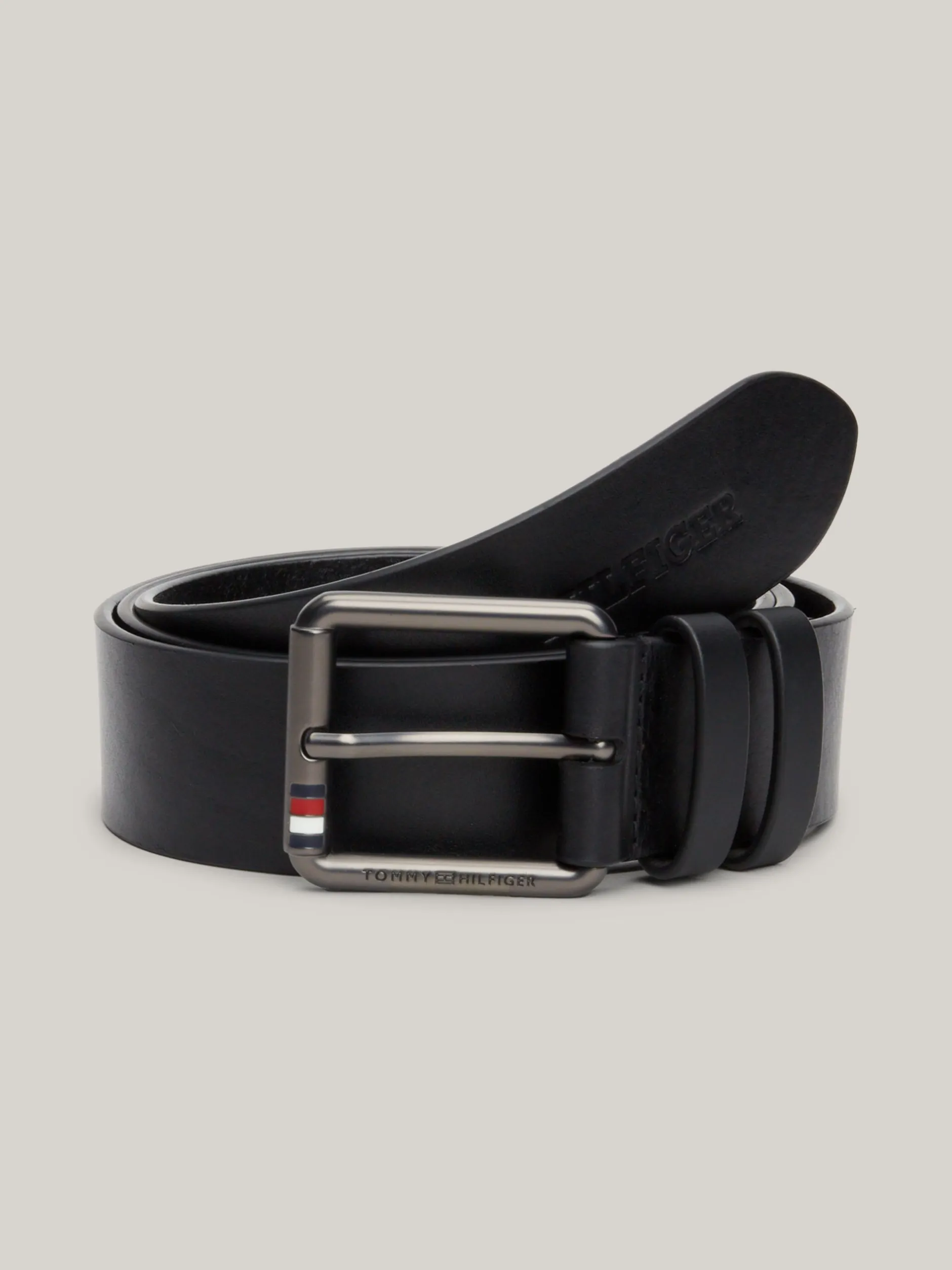 Paski*Tommy Hilfiger Skórzany Pasek Z Wytłoczonym Logo Casual BLACK