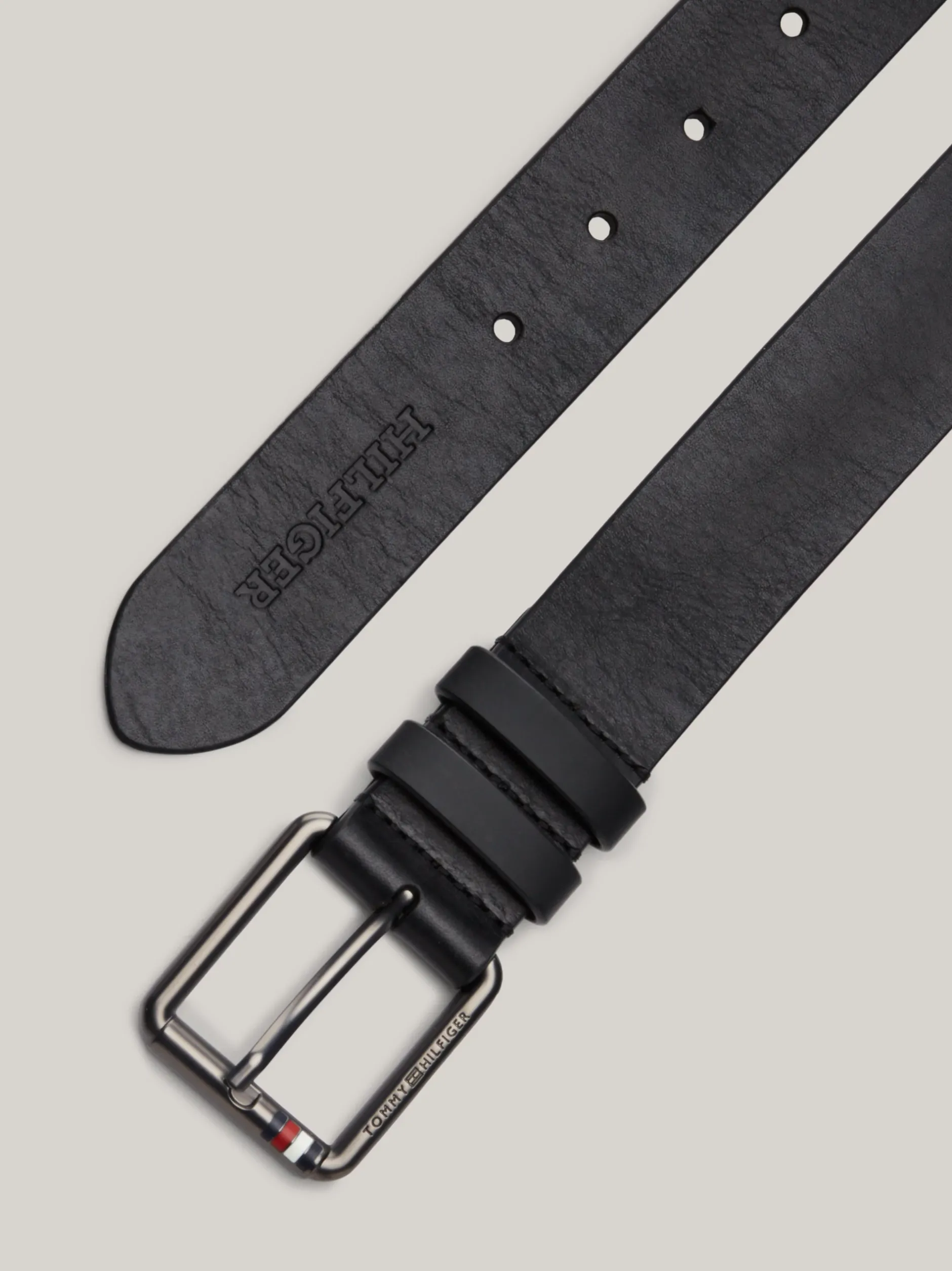 Paski*Tommy Hilfiger Skórzany Pasek Z Wytłoczonym Logo Casual BLACK
