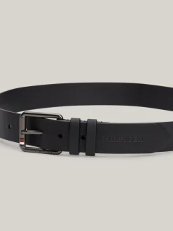 Paski*Tommy Hilfiger Skórzany Pasek Z Wytłoczonym Logo Casual BLACK