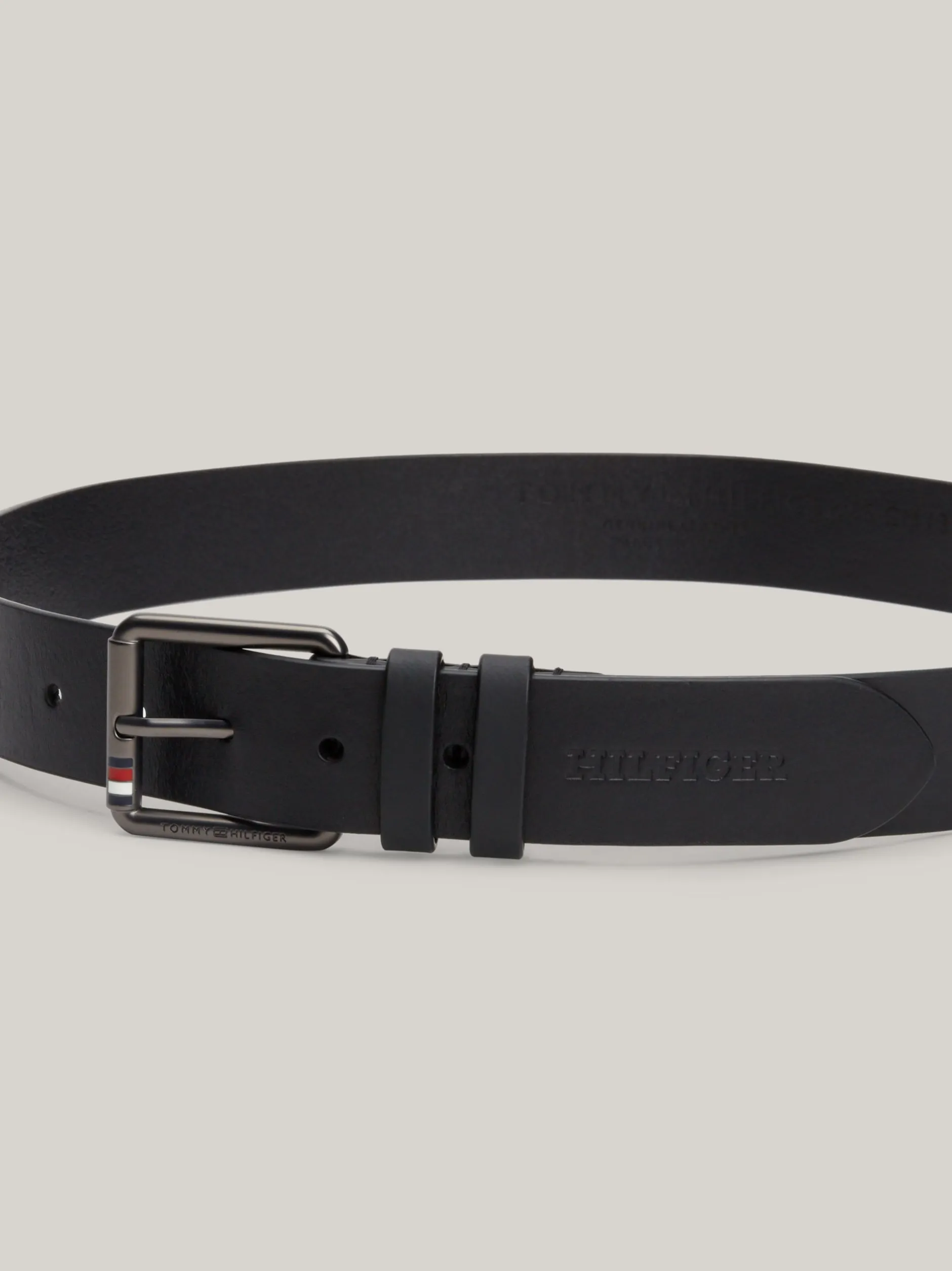 Paski*Tommy Hilfiger Skórzany Pasek Z Wytłoczonym Logo Casual BLACK