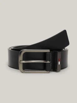 Paski*Tommy Hilfiger Skórzany Pasek Z Zaokrągloną Sprzączką Z Logo BLACK