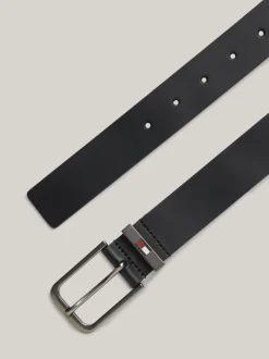 Paski*Tommy Hilfiger Skórzany Pasek Z Zaokrągloną Sprzączką Z Logo BLACK
