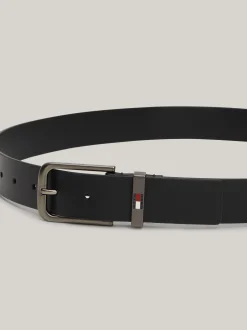 Paski*Tommy Hilfiger Skórzany Pasek Z Zaokrągloną Sprzączką Z Logo BLACK