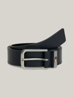 Paski*Tommy Hilfiger Skórzany Pasek Z Zaokrągloną Sprzączką Z Logo DARK NIGHT NAVY