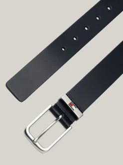Paski*Tommy Hilfiger Skórzany Pasek Z Zaokrągloną Sprzączką Z Logo DARK NIGHT NAVY