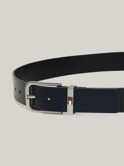 Paski*Tommy Hilfiger Skórzany Pasek Z Zaokrągloną Sprzączką Z Logo DARK NIGHT NAVY