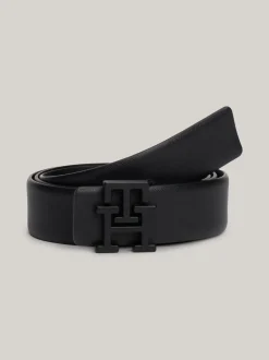 Paski*Tommy Hilfiger Skórzany Pasek Ze Sprzaczką Z Monogramem TH BLACK