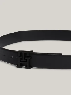 Paski*Tommy Hilfiger Skórzany Pasek Ze Sprzaczką Z Monogramem TH BLACK