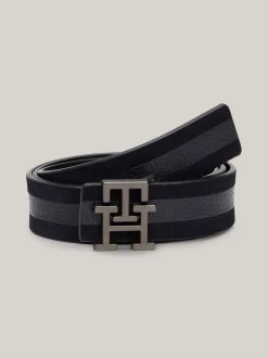 Paski*Tommy Hilfiger Skórzany Pasek Ze Sprzączką Z Monogramem TH SPACE BLUE