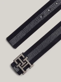 Paski*Tommy Hilfiger Skórzany Pasek Ze Sprzączką Z Monogramem TH SPACE BLUE