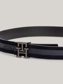 Paski*Tommy Hilfiger Skórzany Pasek Ze Sprzączką Z Monogramem TH SPACE BLUE