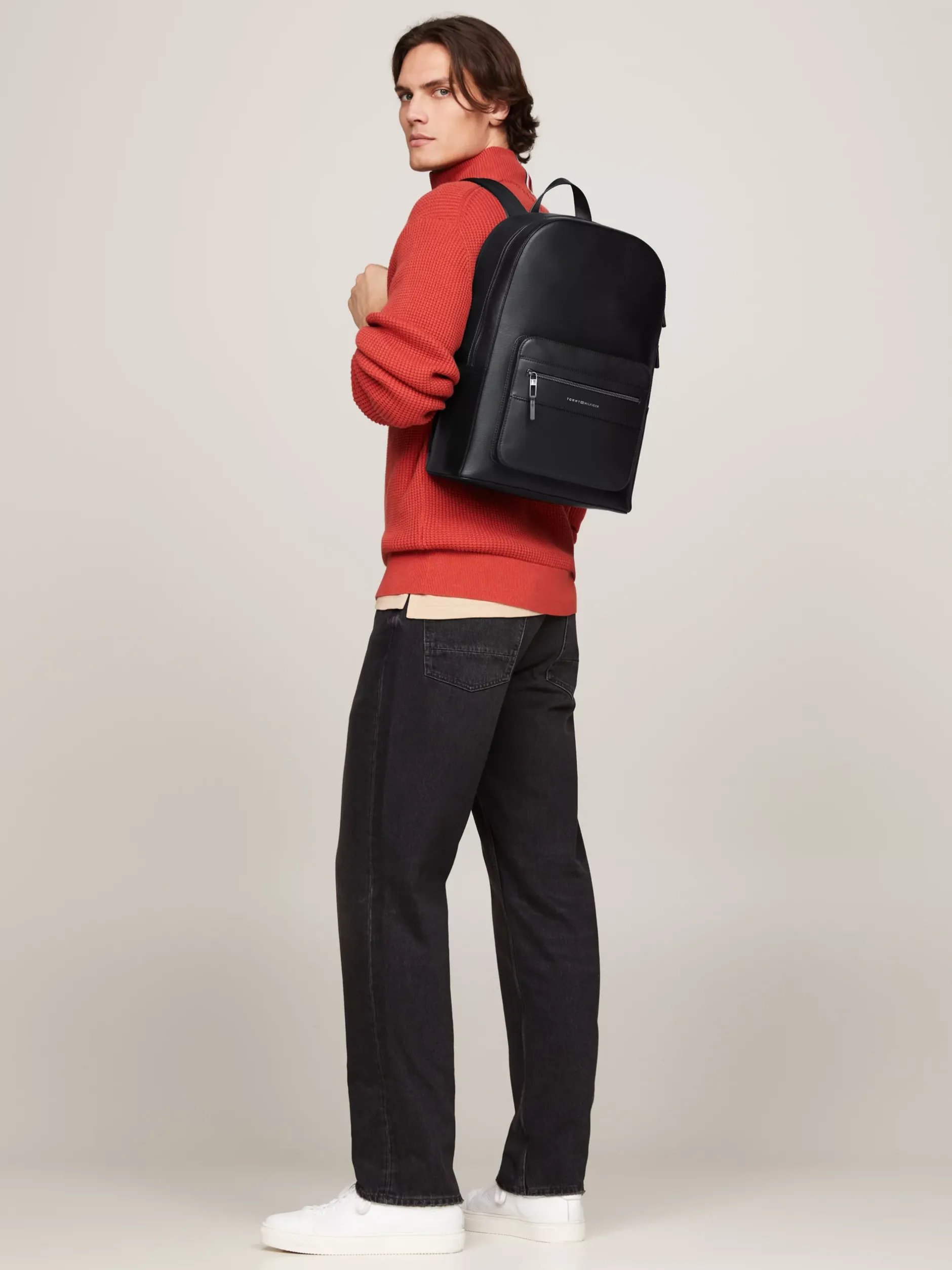 Plecaki*Tommy Hilfiger Skórzany Plecak Premium Business BLACK