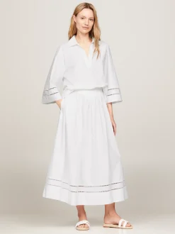 Spódnice*Tommy Hilfiger Spódnica Midi Z Haftem Angielskim I Monogramem TH TH OPTIC WHITE