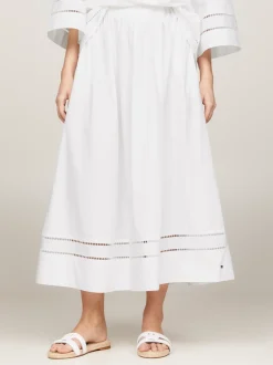 Spódnice*Tommy Hilfiger Spódnica Midi Z Haftem Angielskim I Monogramem TH TH OPTIC WHITE