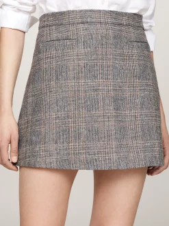 Spódnice*Tommy Hilfiger Spódnica Mini W Kratę Z Mieszanki Wełny GREY BROWN CHECK