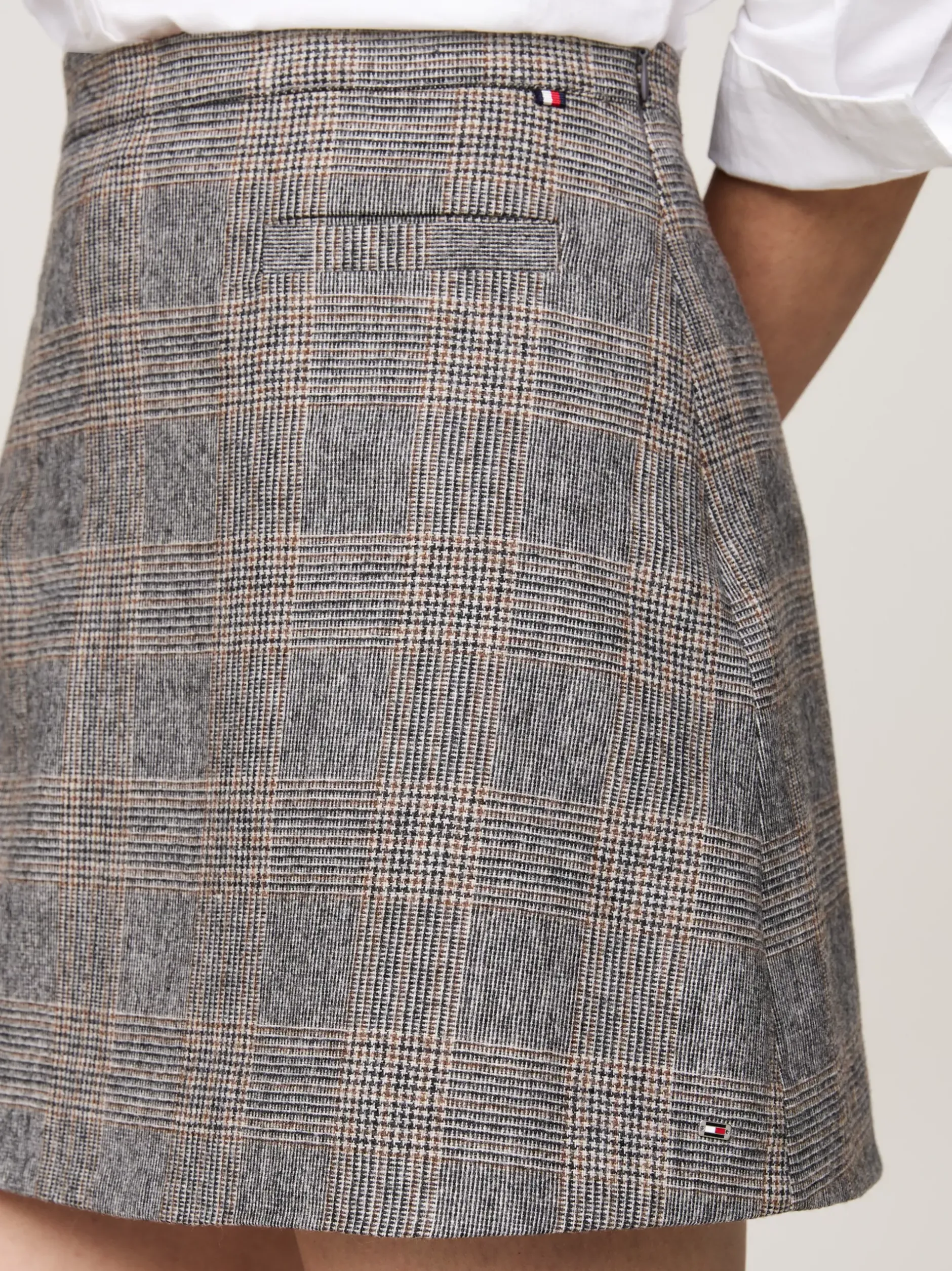 Spódnice*Tommy Hilfiger Spódnica Mini W Kratę Z Mieszanki Wełny GREY BROWN CHECK