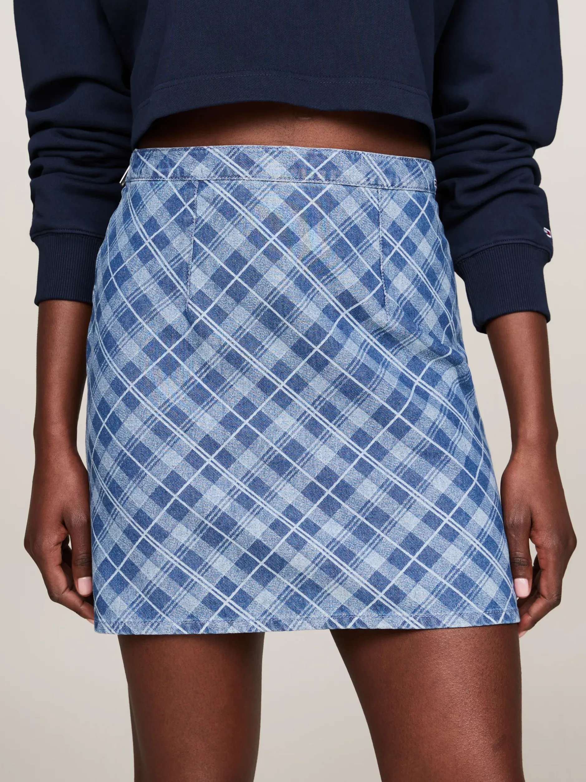 Spódnice*Tommy Hilfiger Spódnica Mini W Szkocką Kratę GRID CHECK CHAMBRAY