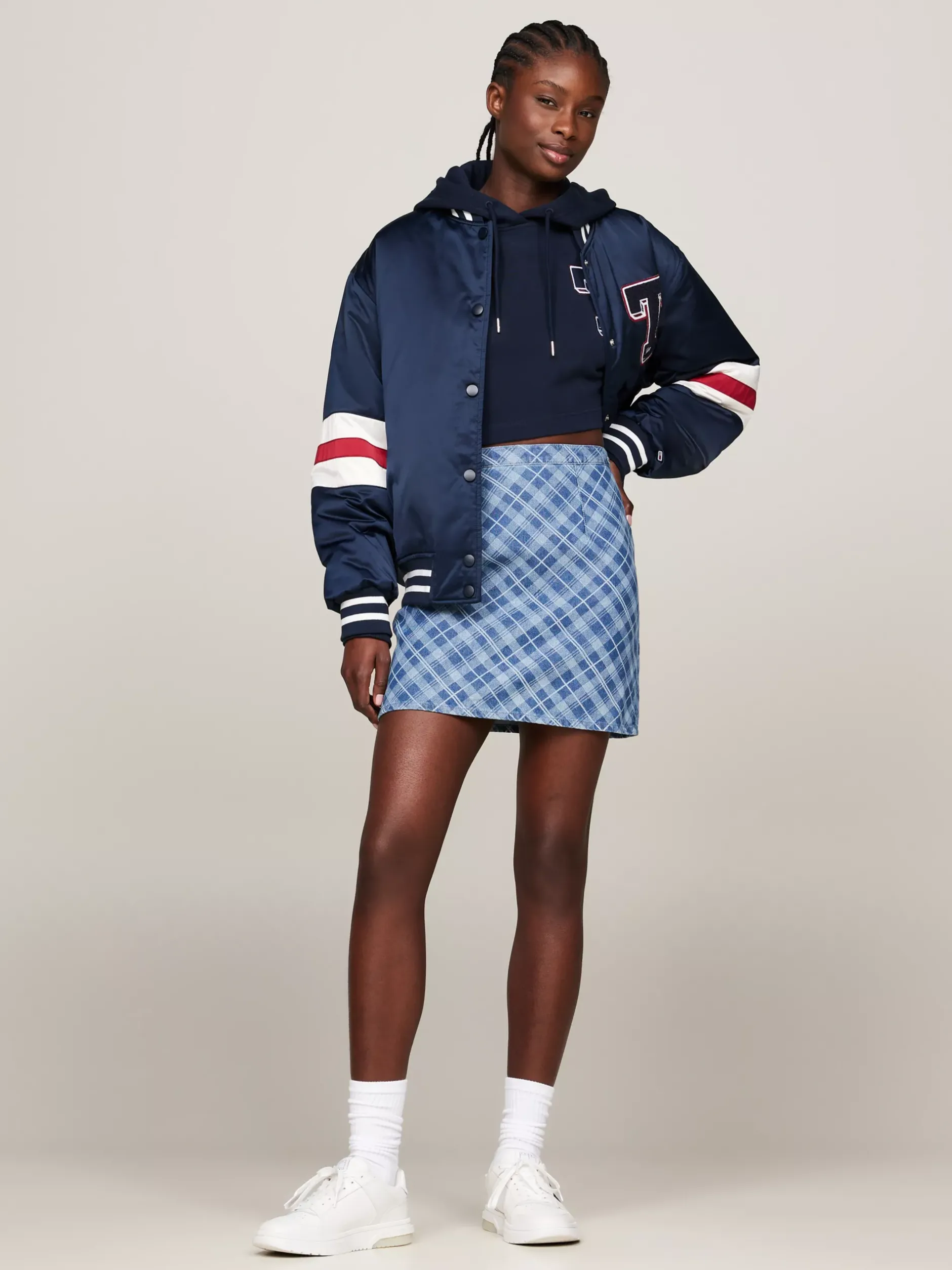 Spódnice*Tommy Hilfiger Spódnica Mini W Szkocką Kratę GRID CHECK CHAMBRAY