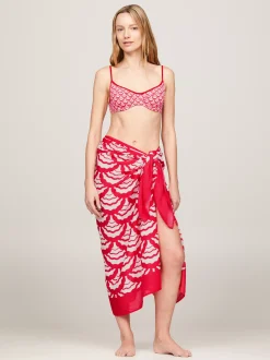 Stroje Kąpielowe*Tommy Hilfiger Spódnica Pareo Midi Z Muszelkowym Nadrukiem OVERSIZED GEO WAVE PRIMARY RED