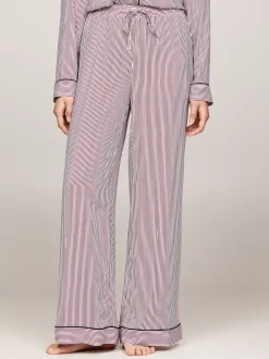 Stroje Domowe*Tommy Hilfiger Spodnie Od Piżamy TH Logo Lace MONOTYPE ITHACA STRIPE DEEP ROUGE