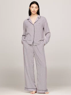 Stroje Domowe*Tommy Hilfiger Spodnie Od Piżamy TH Logo Lace MONOTYPE ITHACA STRIPE DEEP ROUGE