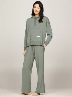 Stroje Domowe*Tommy Hilfiger Spodnie Od Piżamy Z Troczkami I Logo Hilfiger STONEWASH GREEN