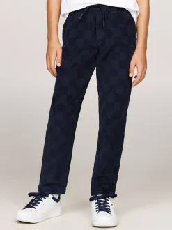 Spodnie I Szorty*Tommy Hilfiger Spodnie Sztruksowe Ze Wzorem W Szachownicę DESERT SKY